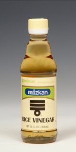 Rice VinegarAvailable in 12 and 24 oz. bottles.Naturally brewed from 100% rice. Its rich and mild flavor will add a nice accent to your meal. Use Rice Vinegar for sushi, marinades, salad dressing or any other vinegar usage.  Rice Vinegar is all natural with no calories, no fat and no sodium.